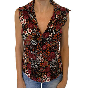 D&G Dolce & Gabbana Retro Floral Sleeveless Button Top S Designer Luxury Italy